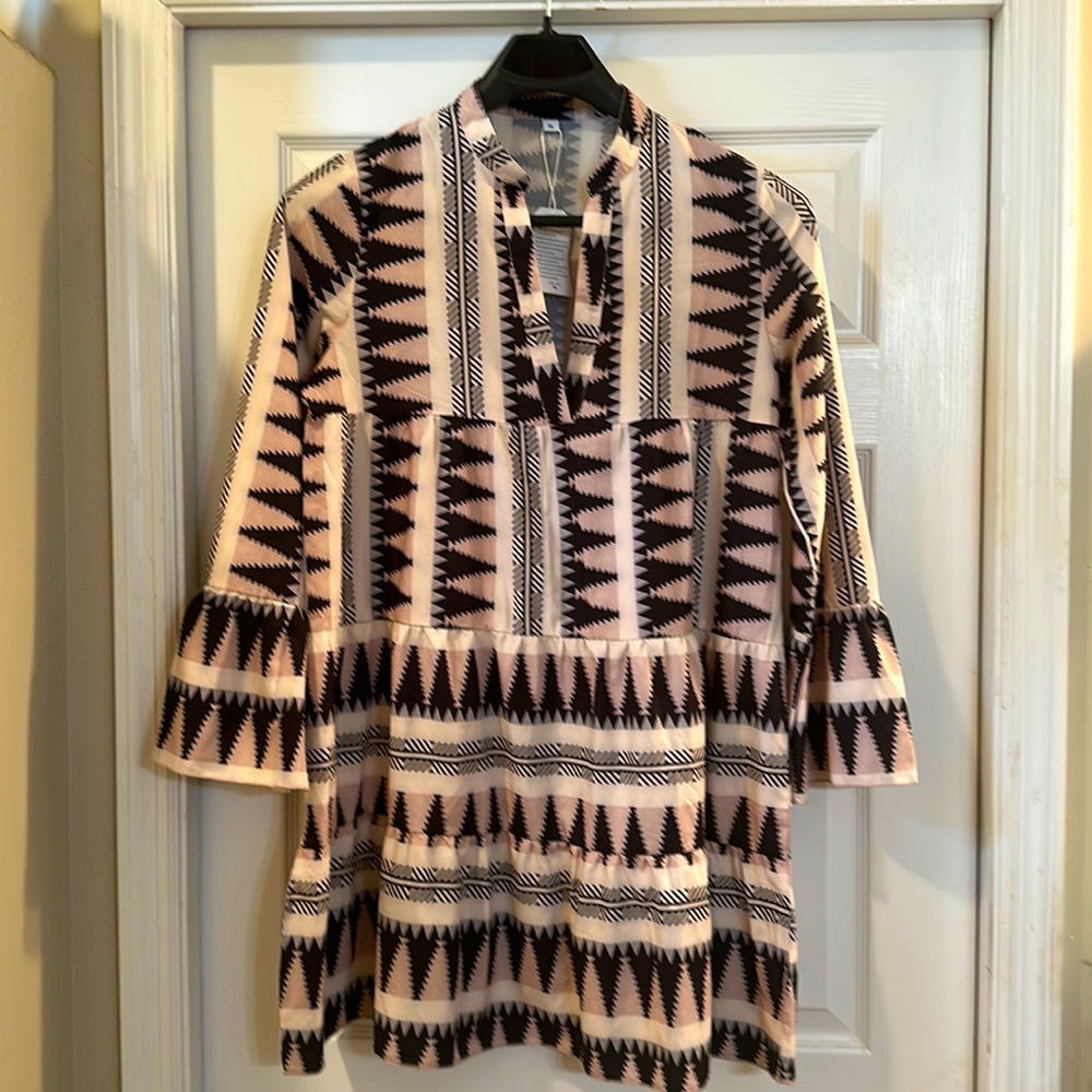 Dusty pink, black & cream dress XL